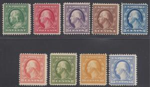 # 374-382 Presidents Set of 9 1910-11 Mint H