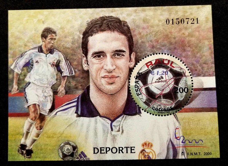 Spain World Philately Expo Sport Raul Gonzalez 2000 Football Soccer (ms MNH *odd