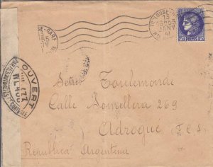 1941, Toulouse-Graf, France to Adroque, Argentina, Censored, See Remark (C3577)