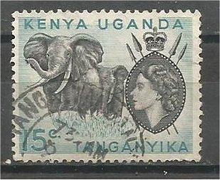 KENYA, UGANDA, TANZANIA, 1959, used 15c, Elephants. Scott 106