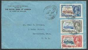 DOMINICA 1935 cover to USA, Jubilee 1d,1½ & 2½d, Roseau cds................53105