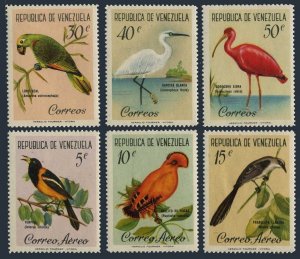 Venezuela 798-800,C776-C778 hinged. Birds 1961. Parrot,Egret,Ibis,Troupial,Cock,