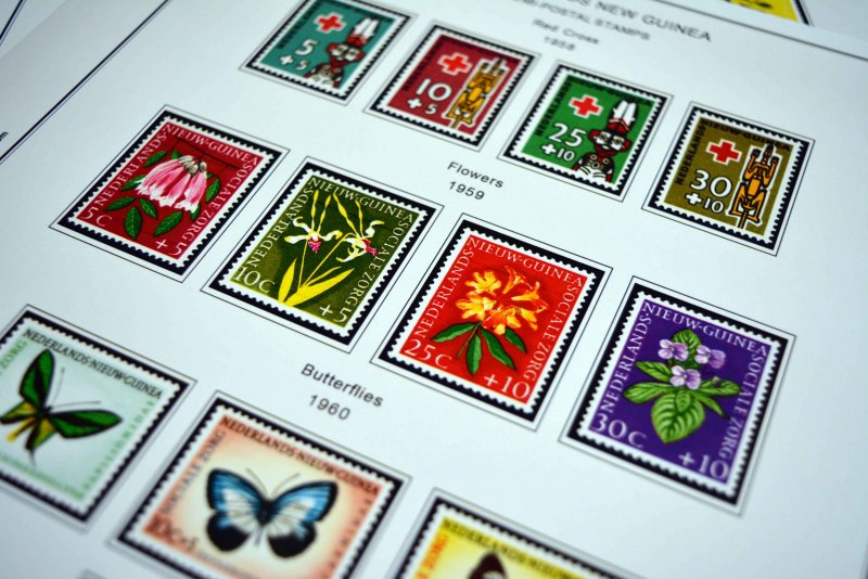 COLOR PRINTED DUTCH NEW GUINEA 1950-1963 STAMP ALBUM PAGES (7 illustrated pages)