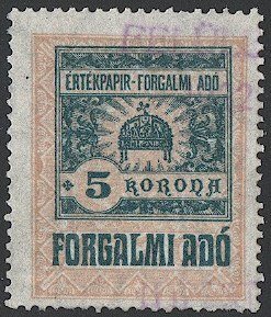 HUNGARY 1921 Bft 3, 5K Sales Tax / FORGALMI ADO Revenue, Used VF