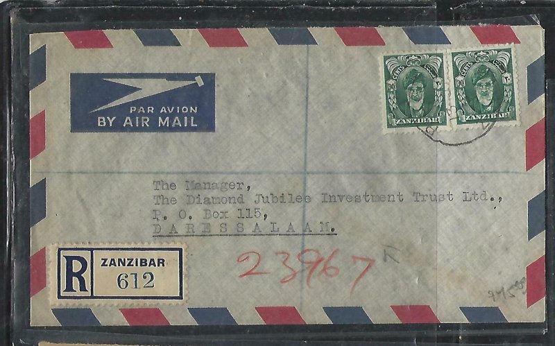 ZANZIBAR  (PP2608B)  1954   30CX2 REG A/M        COVER TO  DAR ES SALAAM