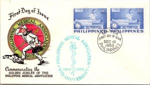 Philippines FDC 1953 - Golden Jubilee Phil Med Assoc - 2x6c Blue Stamp - F43247