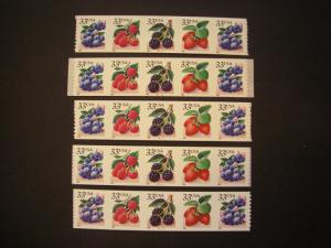 Scott 3302-5, 33c Berries, PNC5 #B1111, #B1112, #B2211, #B2221, #B2222, Complete