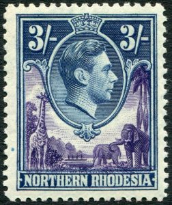 NORTHERN RHODESIA-1938-52 3/- Violet & Blue Sg 42 LIGHTLY MOUNTED MINT V35932