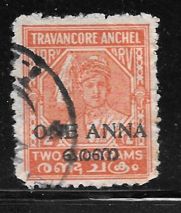 India Travancore-Cochin 4g: 1a on 2ch Maharaja Bala Rama Varma III, used, F-VF