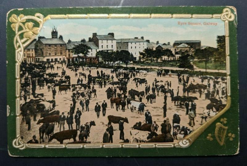 1914 Eyre Square Co Galway Ireland to Massachusetts Real Picture Postcard Cover