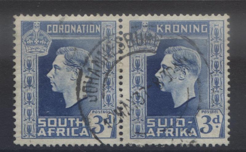 SOUTH AFRICA - Scott 77 - KGVI -1937- FU - Horiz. Pair- 3d Stamps