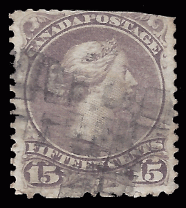 Canada 1874 15c Large Queen 11.5x12 Sc 29a cut perfs at top