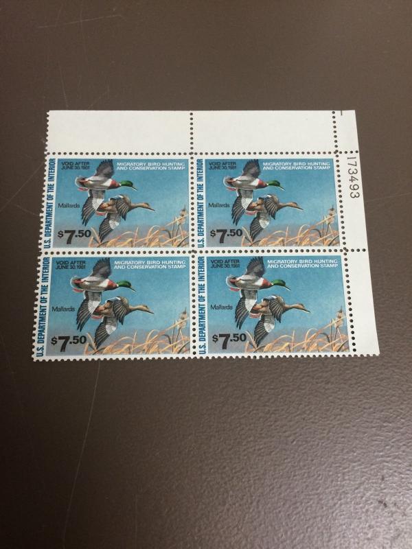 RW47 Federal Duck Plate Block Of 4. VF Mint NH. Face Value