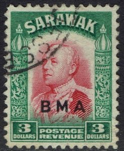 SARAWAK 1945 BMA OVERPRINTED RAJA $3 USED