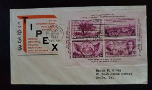 1936 New York NY to Media PA TIPEX Philatelic Exhibition #778 Airmail Cover
