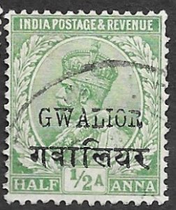 India-Gwalior State Scott #72 1/2A King George VI OP (1930) Used