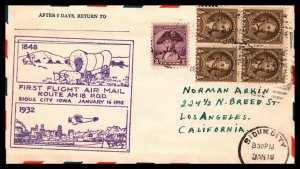 US AM 18 Sioux City,IA 1932 First Flight Cover