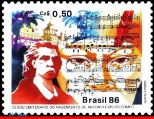 2051 BRAZIL 1986 ANTONIO CARLOS GOMES, COMPOSER, OPERA, MUSIC, RHM C-1515, MNH