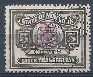 State of New York Stock Transfer Tax 5 Cents Used