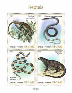 Sao Tome & Principe 2021 MNH Reptiles Stamps Lizards Snakes Bush Anoles 4v M/S