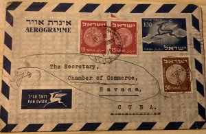 ISRAEL 1954. AEROGRAME From Tel Aviv to Havana (Cuba). SG # 43 (2) & #49