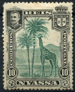 Nyassa Sc#28 MH/Unused, 10r blk & dp grn, King Carlos I (giraffe and camels) ...