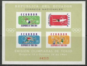 ECUADOR 1964 Olympics Souvenir Sheet Sc C434a MLH