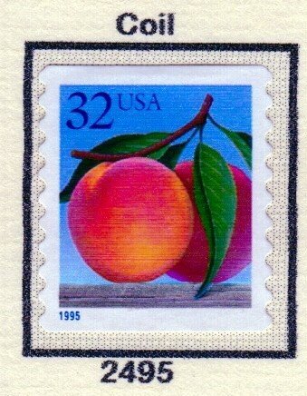 SC# 2495- (32c) - Peach coil Die Cut 8.8 V, used single