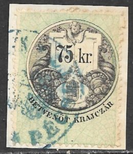 HUNGARY 1868 75kr LEAF DESIGN General Revenue Ordinary Paper BFT.16 Used Piece