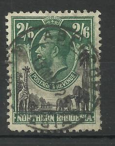 N.Rhodesia, 1925 Sg 12, 2/6d Black & Green, Fine used. [692]