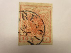 AUSTRIA Offices LOMBARDY-VENETIA Scott 4b, TYPE I, TINY THIN SPOT, USED Cat $25