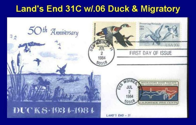 Land's End 2092 31C Ducks Preserving Wetland w/2 Other Duck Stamps LAST CACHET