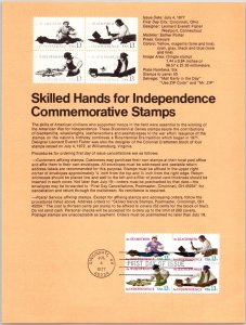 USPS SOUVENIR PAGE SKILLED HANDS FOR INDEPENDENCE COMMEMORATIVE STAMPS 1977