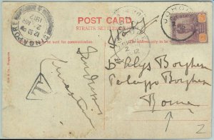 67633 - CEYLON - Postal History - STATIONERY CARD from JOHORE to ROME Italy 1912