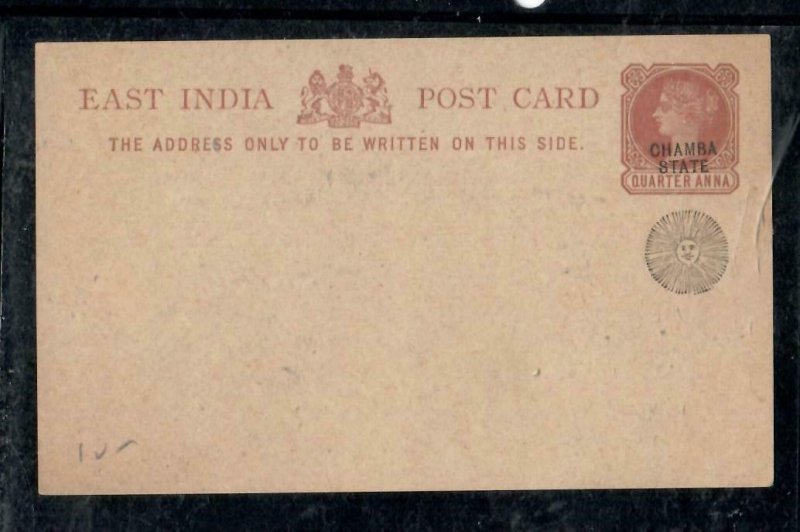 INDIA CHAMBA COVER (P2206B) QV PSC  1/4A BLACK SUN  UNUSED