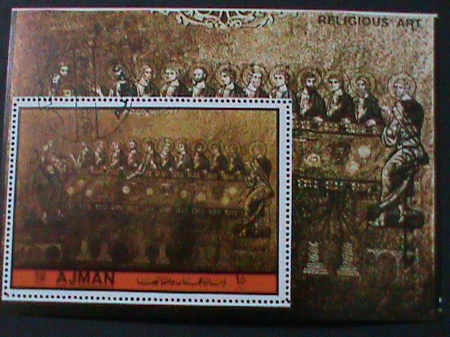 ​AJMAN-1972 WORLD FAMOUS RELIGIOUS ART PAINTING-THE LAST SUPPER-CTO S/S VF