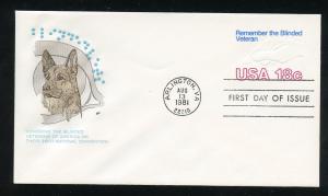 US U600 18 cent Envelope Blinded Veterans UA Farnam (HF) cachet FDC