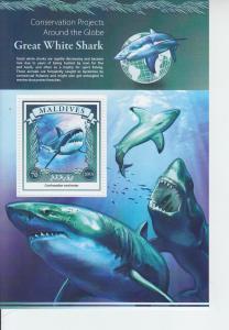 2015 Maldives Great White Shark SS (Scott 3469) MNH