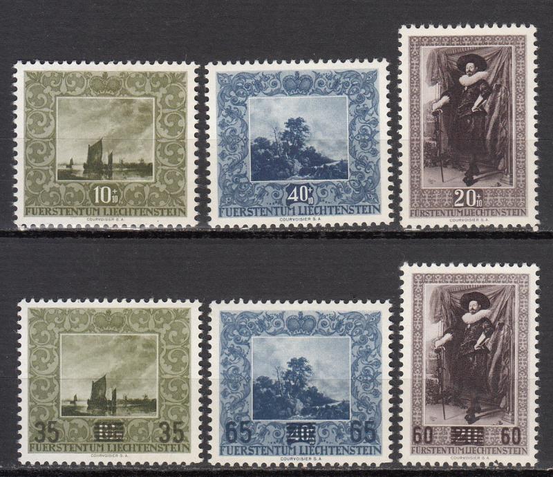 Liechtenstein - 1951/1954 Paintings Sc# B19/B21, 281/283 - MH