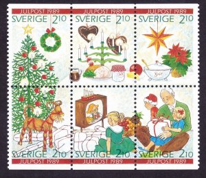 Sweden 1766-71 MNH MNH 1989 Christmas Holiday Symbols Block of 6 Very Fine