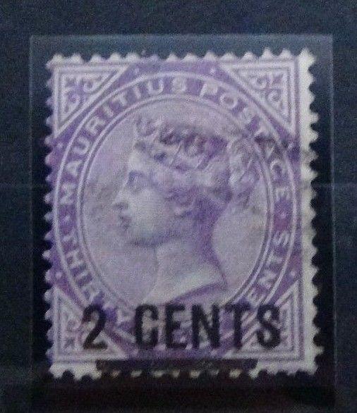 Mauritius 1883 2c on 38c Bright Purple Fine Used 