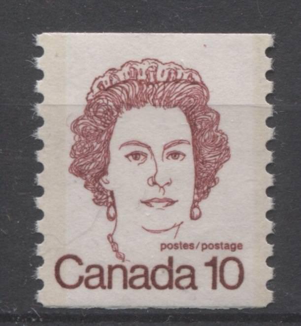 Canada #605 10c Carmine QE2 Caricature Coil Unlisted LF  Ghost Tag Bar VF-75 NH