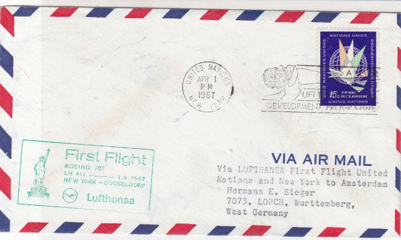 United Nations 1967 Development Prog. & 1st Flight Slogans Stamp Cover Ref 28783