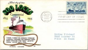 FDC 1955 SC #1069 Fluegel Cachet - Sault Sainte Marie Mi - Single - F78345