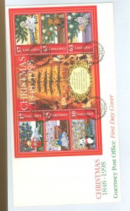 Guernsey 669a 1998 Christmas sheet of six stamps/Introduction of the Christmas tree to Great Britain - on a cacheted unaddressed