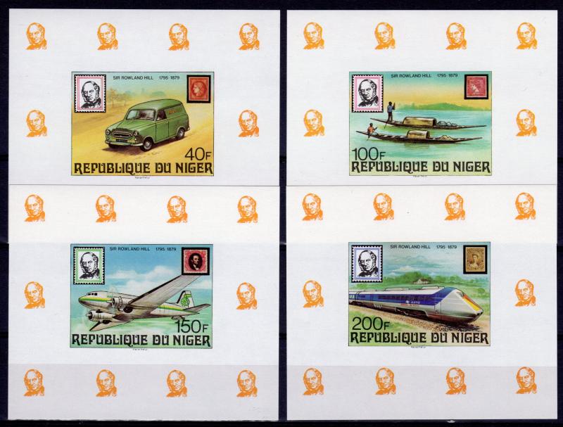 Niger 1979 Sc#474/477 Peugeot Van/Aircraft/Canoes/Train/Rowland Hill 4 SS IMPERF