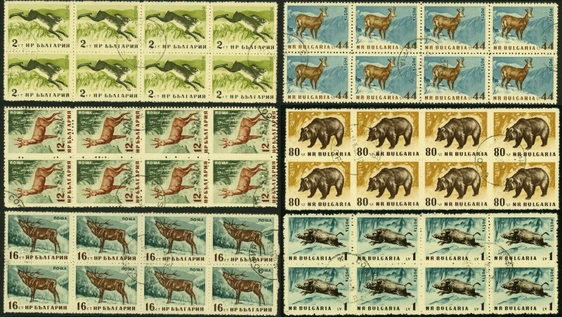 BULGARIA #1004-1009 Animals Postage Stamp Collection Blocks EUROPE 1958 CTO