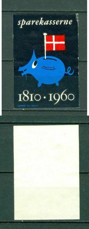 Denmark. Poster Stamp. Saving Bank 1810 - 1960. Piggy Bank Mathis. Pig,Flag