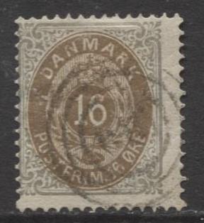 Denmark - Scott 30b - Definitive Issue -1875 - Used - Single 16s Stamp