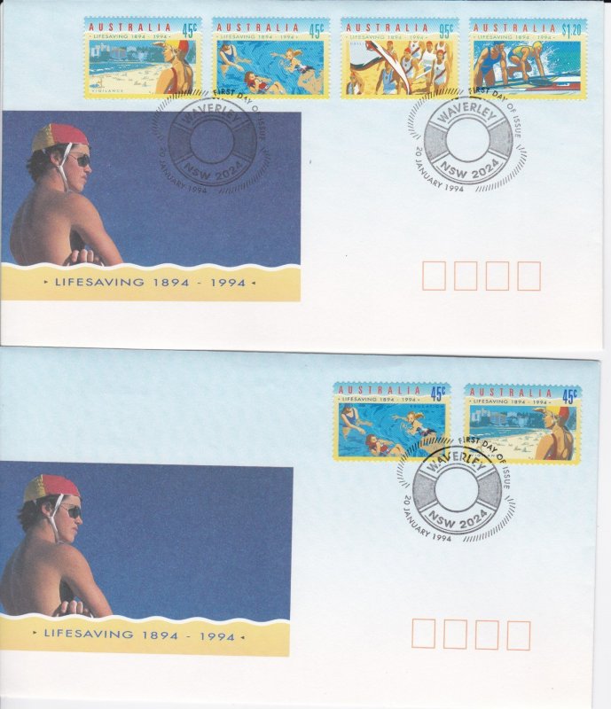 Australia # 1361-1364, 1365-1366, Royal Life Saving Society, First Day Covers